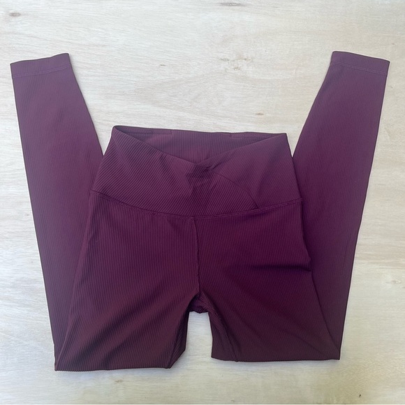 90 Degree By Reflex XS Red Maroon Ribbed Cross Over Tight Fitted womens Leggings - Picture 2 of 8